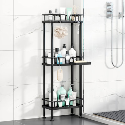 3 Tier Corner Shower Organizer with Soap Holder, Rustproof Stainless Steel Bathroom Shelf with 4 Hooks
