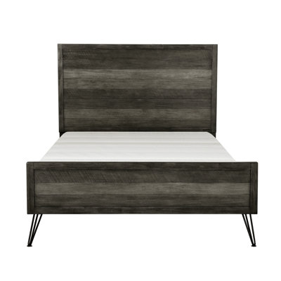 King Bed In Contemporary Look With Solid Wood, Metal Legs And Slat Design For Bedroom Decor Of Wood Paneling