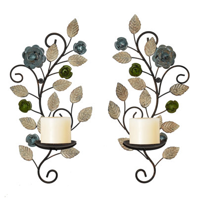 Ensemble de 2 appliques murales, porte-bougie en métal multicolore à fixation murale antique pour salon, salle à manger