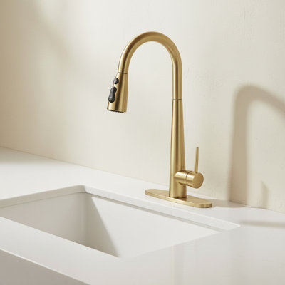 Robinet rétractable, robinet de cuisine à col-de-cygne moderne, robinet de cuisine en acier inoxydable doré avec robinet à grande arche