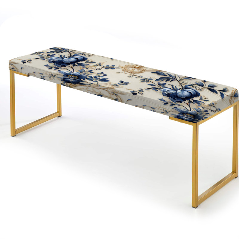 Motif ornemental bleu à motif victorien - Banc rembourré floral doré