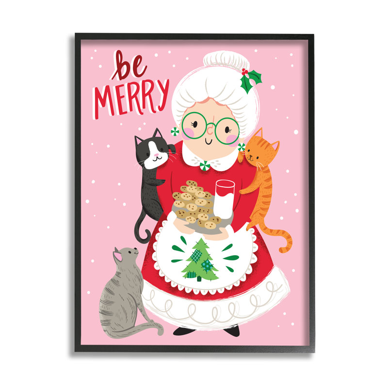 Be Be Merry Grandma Christmas Cookies Cats Percher, H 20 po x l 16 po x P 1,5 po, Giclée encadrée noir minuit