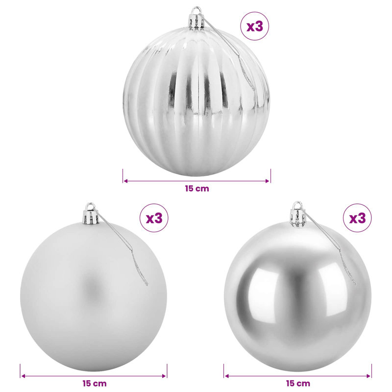 Christmas Ball Set Plastic Christmas Ball Ornaments, Ø 15 cm (9 pcs), Silver