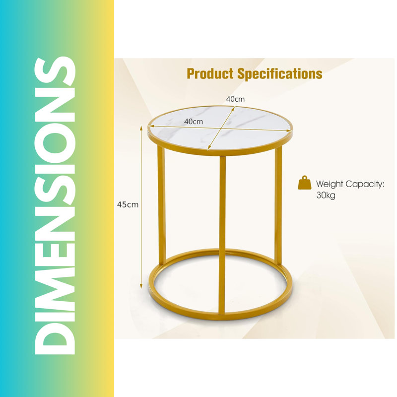 Akura Gold Metal Round Side Table End Sofa Accent Tables Living Room Furniture