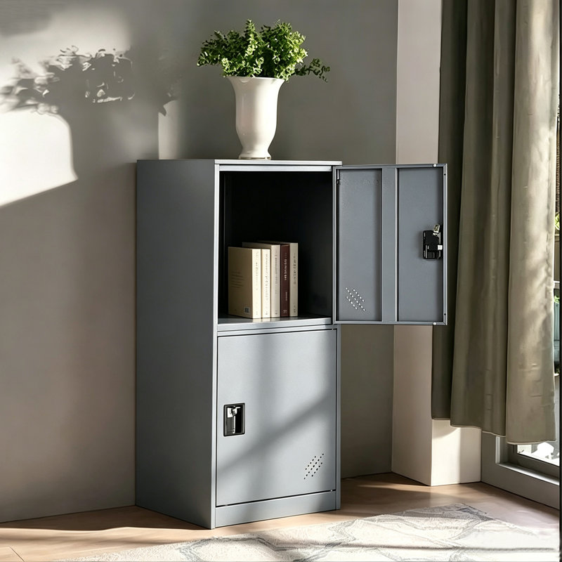 Small Locker Cabinet With 2 Doors And Lock Latch Grey