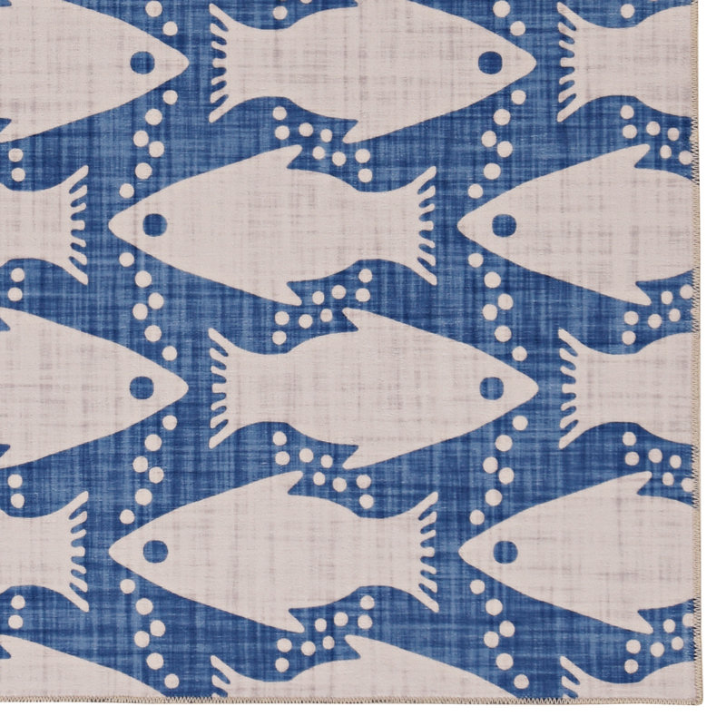 Tapis ivoire et bleu lavable à la machine Fiennes, Rectangle 3 pi x 5 pi