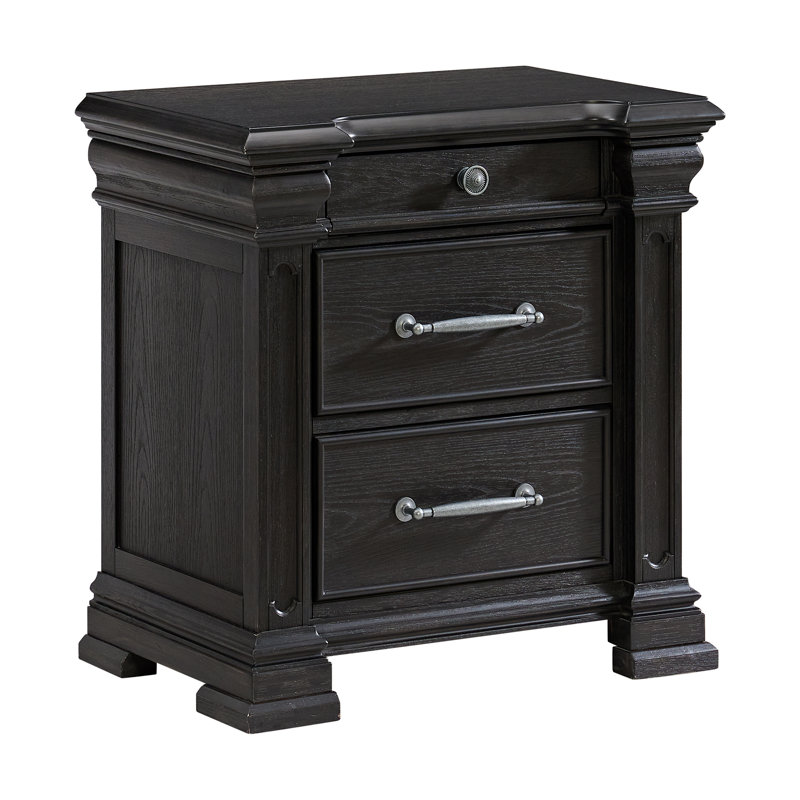 Table de chevet 3 tiroirs Phebe (plateau coulissant) en noir
