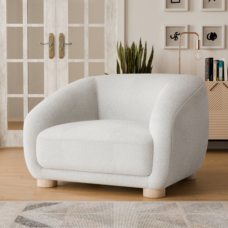 Celal Modern Arm Chair, White Teddy