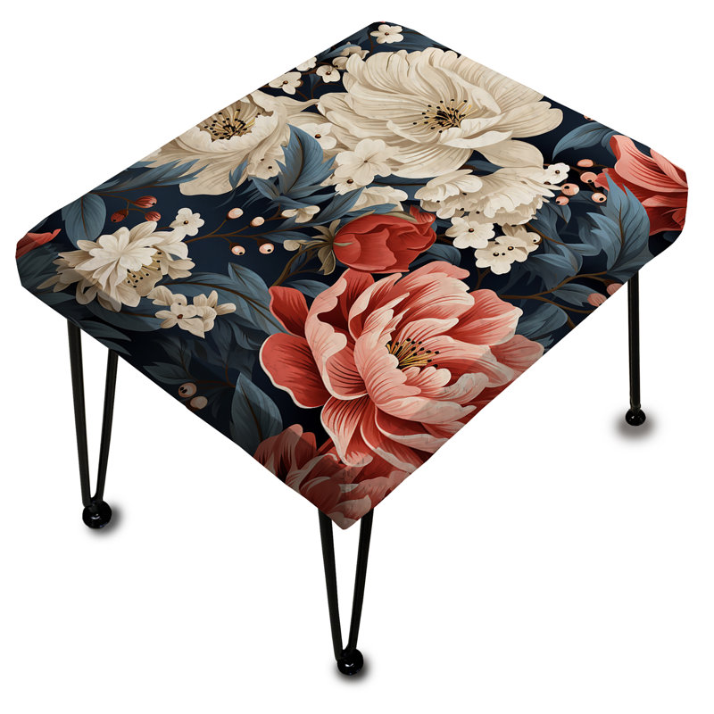 Beige And Light Red Farmhouse Floral Pattern - Floral Rectangle Ottoman