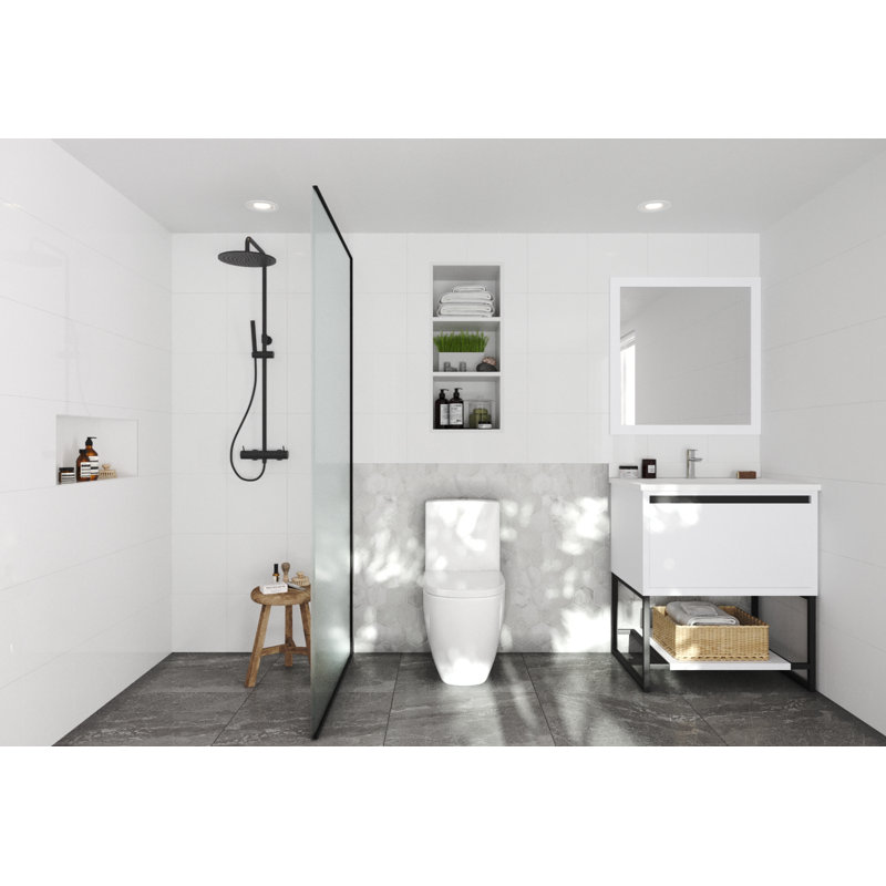 Ensemble de meuble-lavabo simple 30 po Riey, Quartz blanc, Blanc