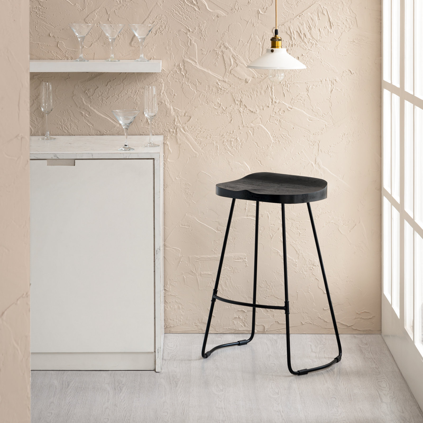 Geonna Solid Wood Bar & Counter Stool, Black, Counter Stool (27" Seat Height)