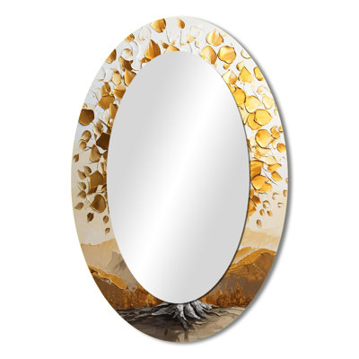 Gold And White Fauvist Basswood Tree I - Gold Traditional Oval Wall Mirror