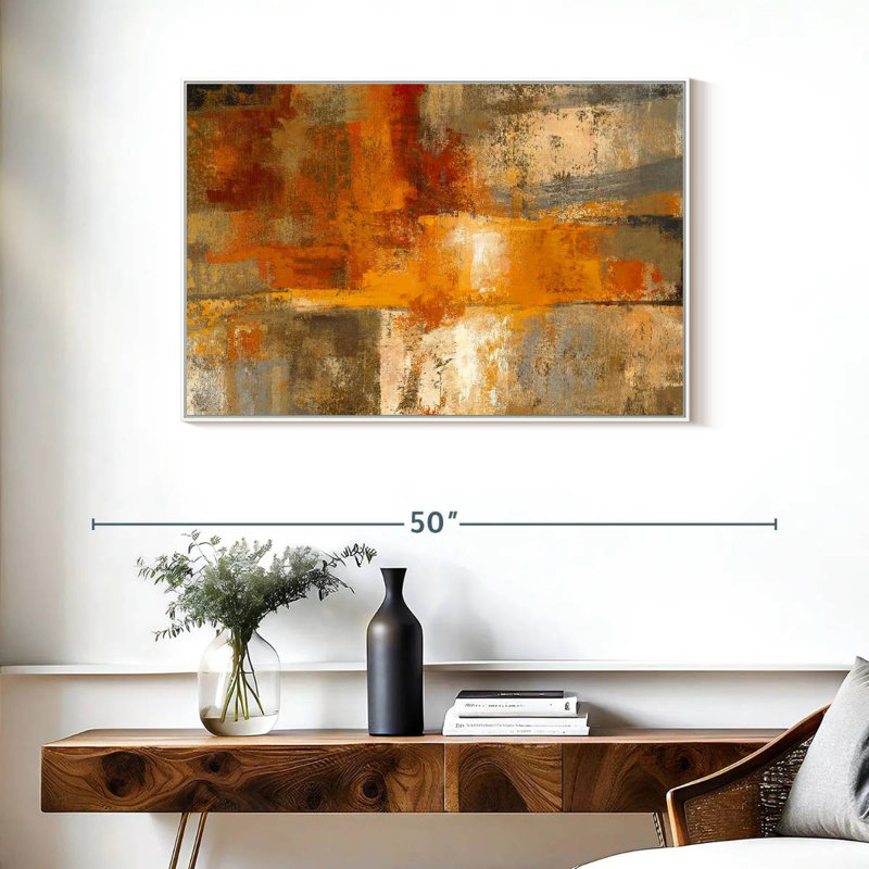 Argent et ambre, 37 po x 25 po, Cadre flottant blanc