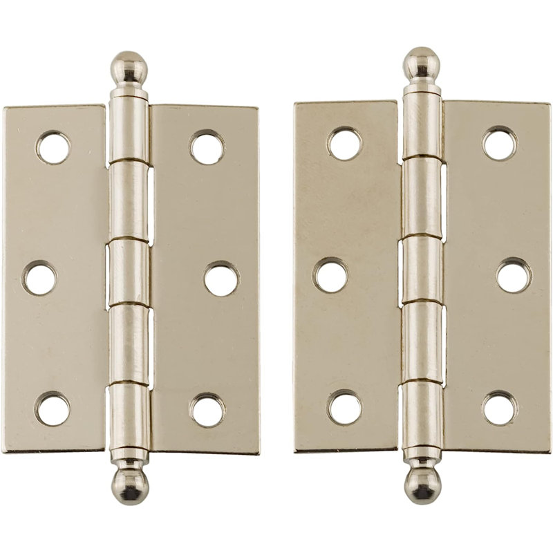 Grandes charnières à bout avec embouts sphériques (2 7/16 po de haut x 1 3/4 po de large), Nickel poli, Laiton