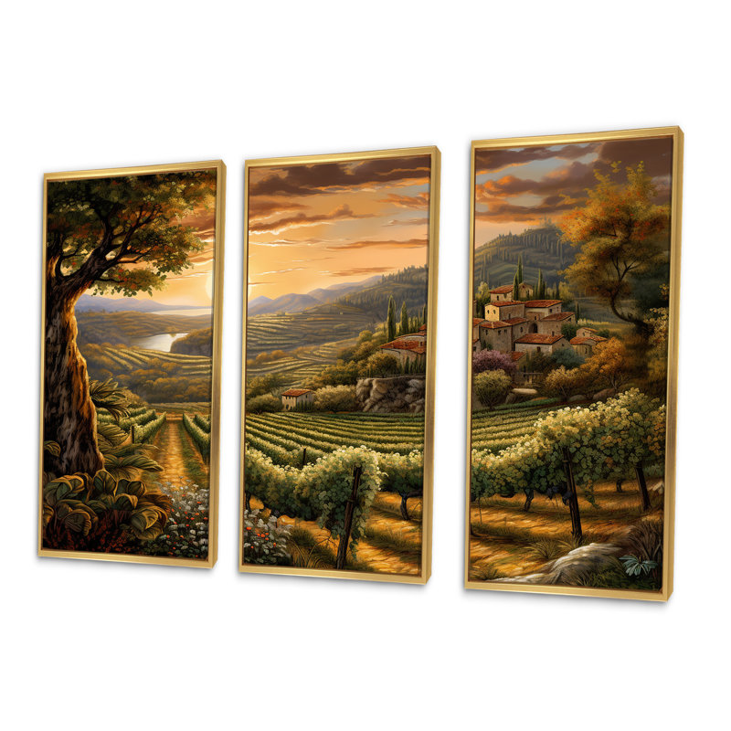 «Vineyard Charm», ensemble d'art sur toile Vineyard, Cadre flottant doré, H 28 po x l 36 po x P 1 po