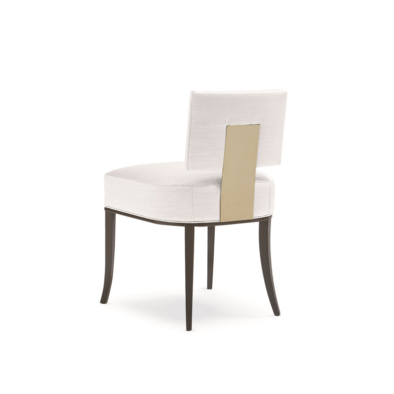 Reserved Seating Upholstered Dining Chair, Light Yellow, Bronze/Gold