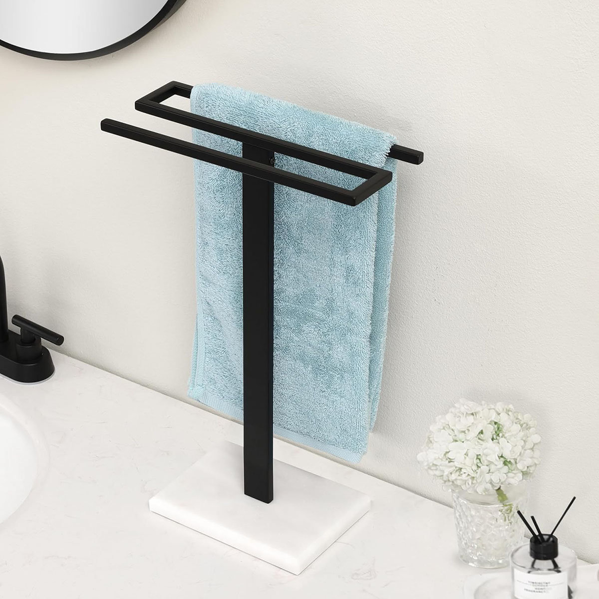 BCOZLUX Towel Holder Stand, Countertop Hand Towel Stand For Bathroom And Kitchen, Free Standing Counter Towel Rack With Weighted Wood Base, Rustic - View #5