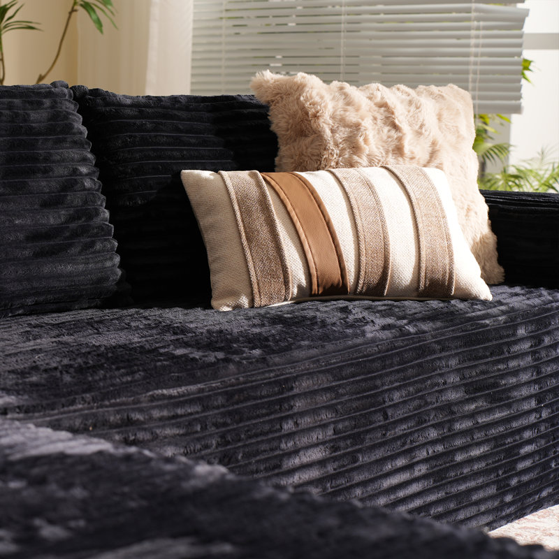 Fontanez 2 - Piece Corduroy Sectional - No Assembly Required, Left Hand Facing, Black