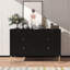 Buffet contemporain 7, finition noire, fabrication en fer, pour l'organisation de la chambre à coucher et du salon - Buffet surélevé en nid d'abeille noir