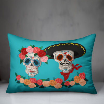  Floral Skull Couple Lumbar Pillow