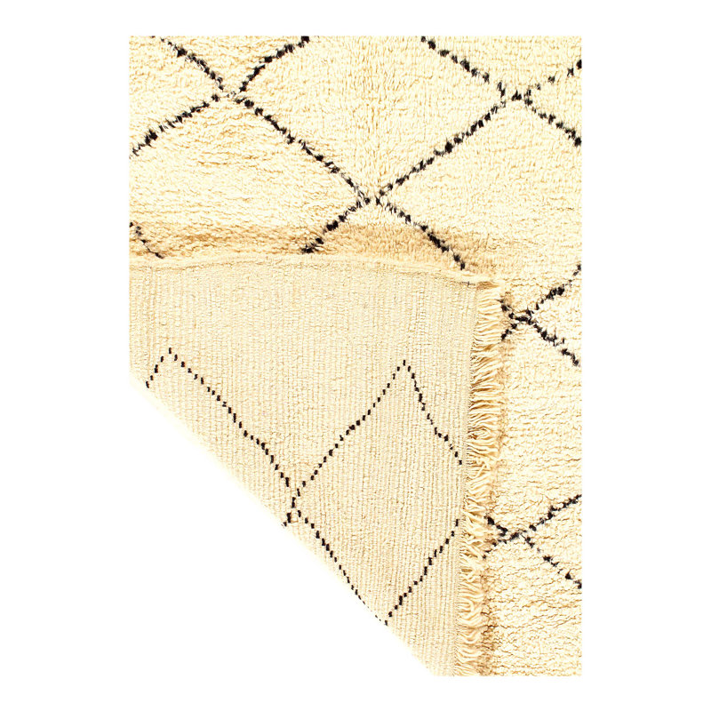 Tapis unique en laine ivoire / noir 5 pi 6 po x 6 pi Rico 1970