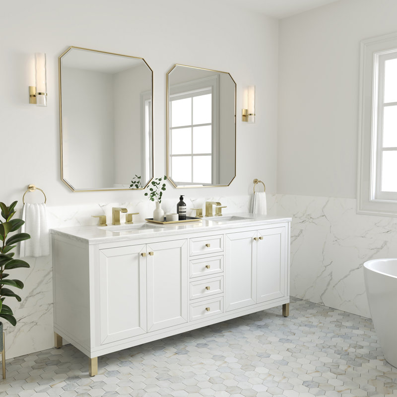 Chicago 72'' W Double Vanity, Carrara White, Glossy White, 8" Widespread