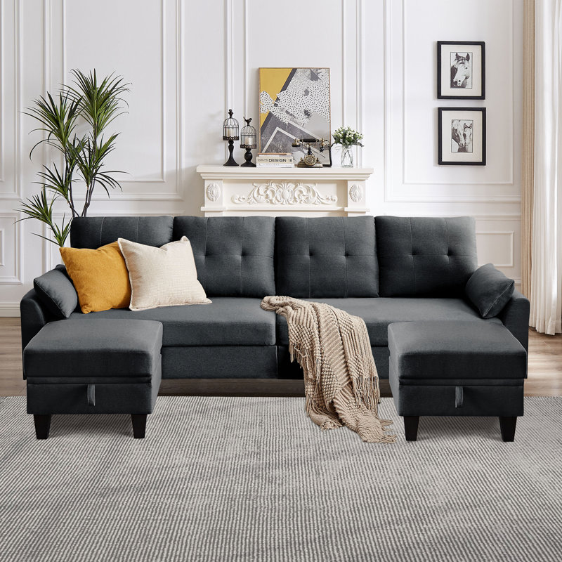 Canapé modulaire rembourré 3 pièces Kurumi, Polyester gris foncé