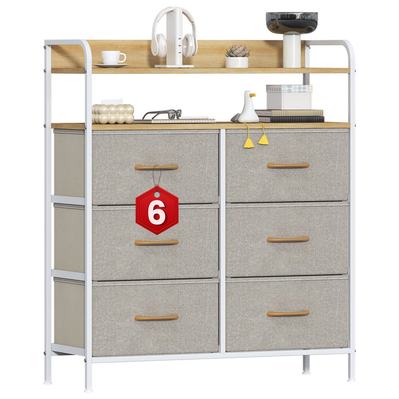 Metal 30cm W 6 - Drawer Chest of Drawers, Beige