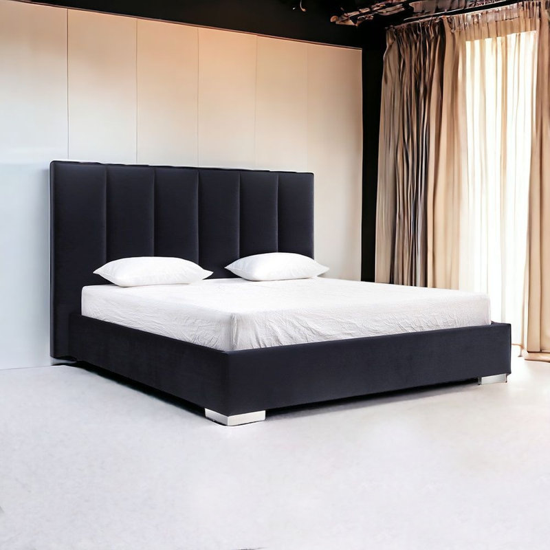 Almanzar Tufted Upholstered Velvet Bed, Queen, Black