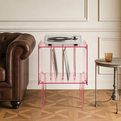 Support de tourne-disque en acrylique avec tablette de rangement, table tournante et table de chevet moderne pour le salon de la chambre à coucher