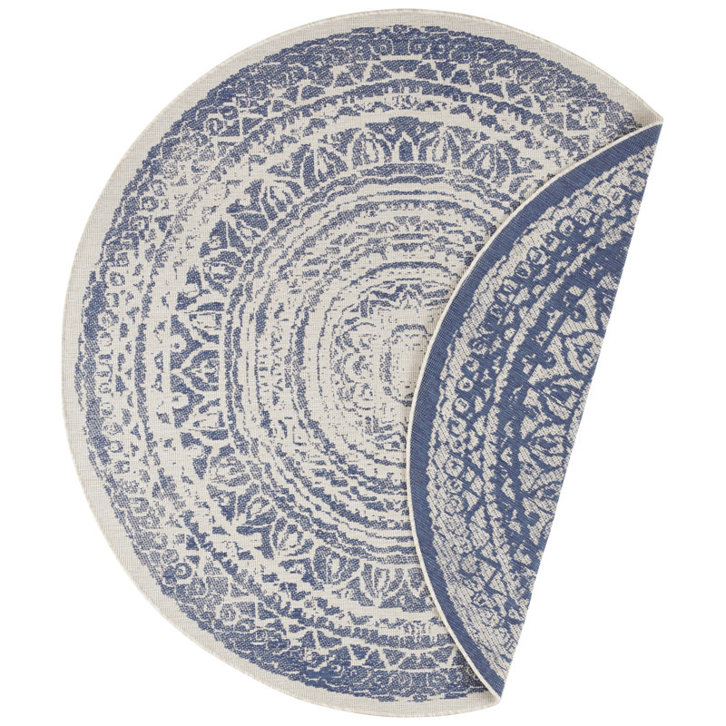 Rosica Flatweave Blue Rug, Round 140cm