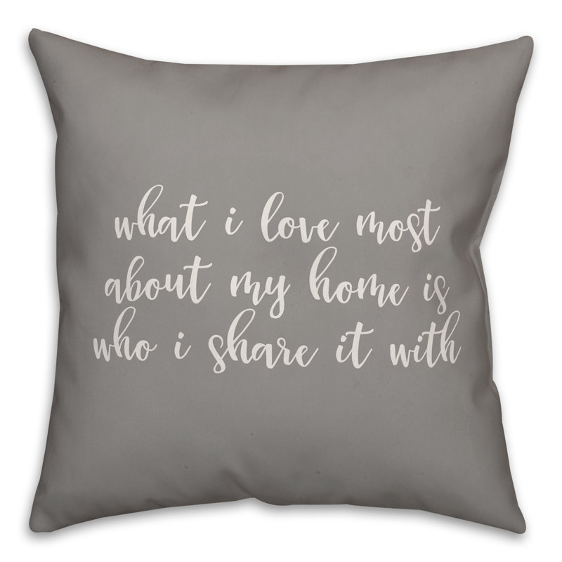  What I Love Most About My Home is Who I Partagez avec coussin décoratif, Gris, Coussin et housse de coussin