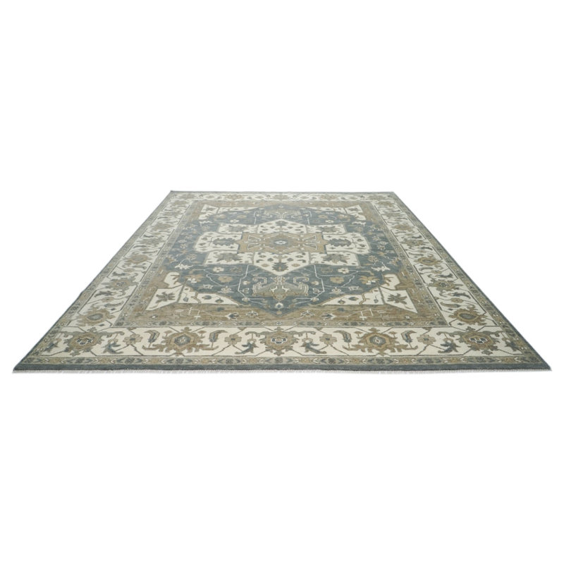 Tapis Oushak en laine noué à la main 12 x 15