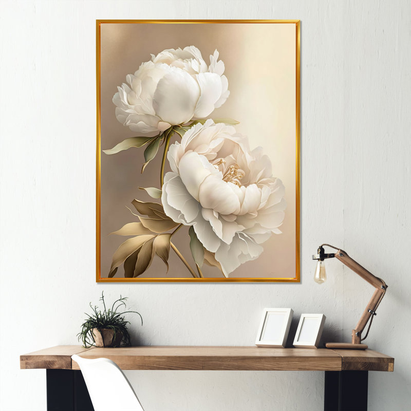 Peony Flower II - Print on Canvas, 32" H x 24" W, Gold Floater Framed