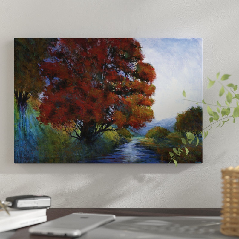 « summer brook », impression sur toile, H 18 po x l 26 po x P 1,5 po, Pas de tapis, Toile avec cadre noir