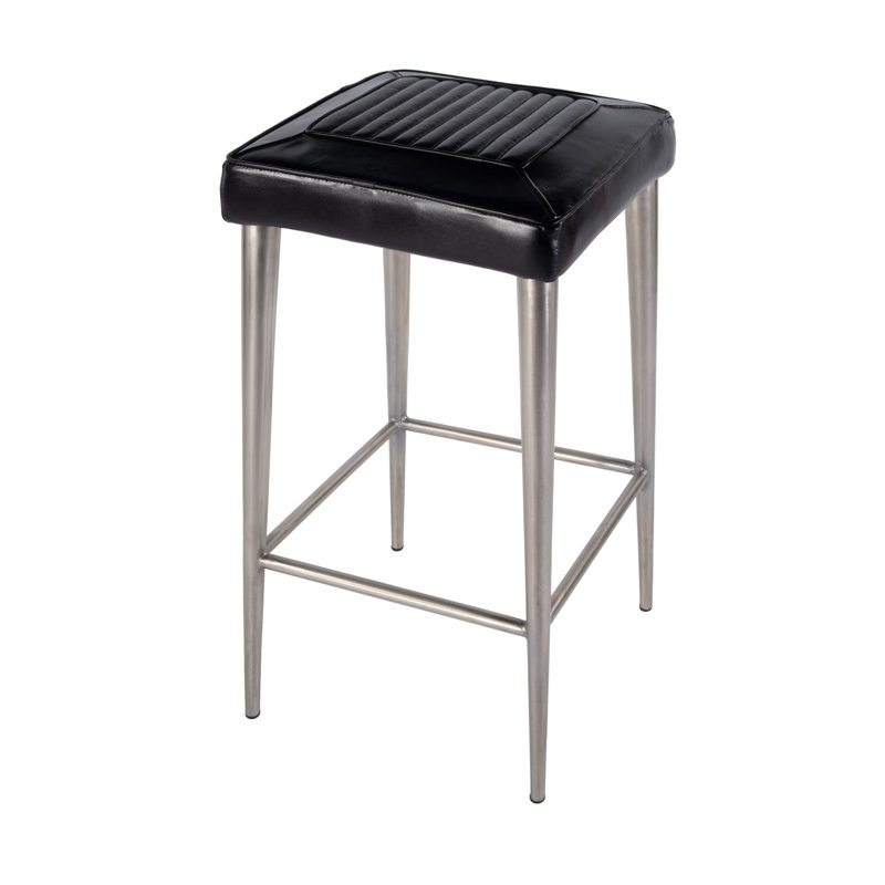 Schlemmer Upholstered Bar Stool, Black/Silver