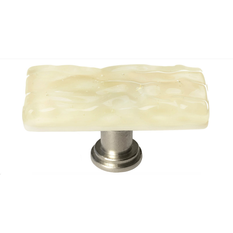 Poignée de meuble longue en verre Glacier, Nickel satiné, Jaune pâle