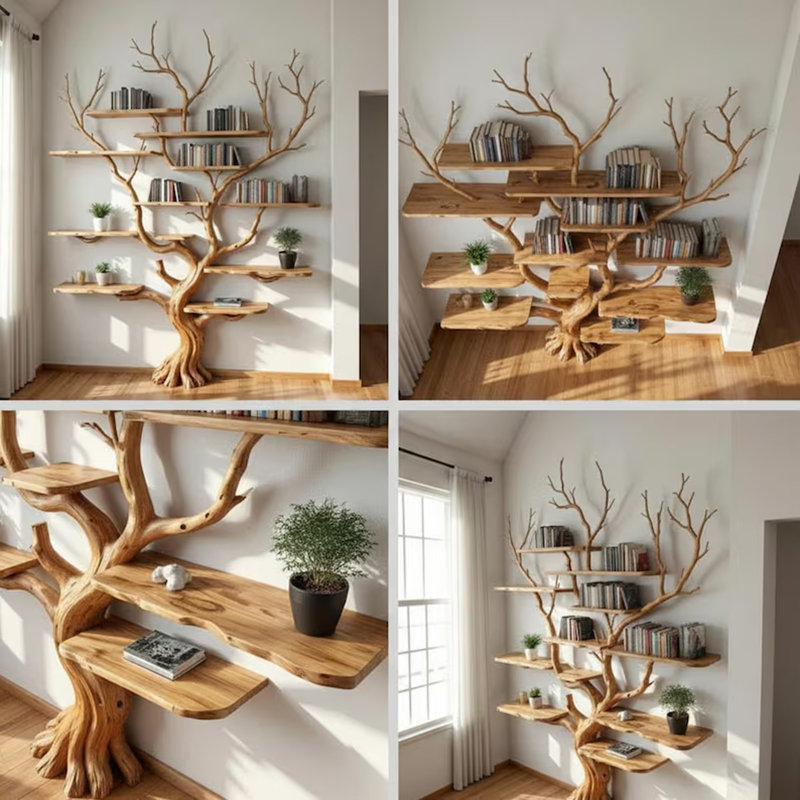 Solid Wood Floating Shelf Shelves, 100"H x 75"W x 11-12"D