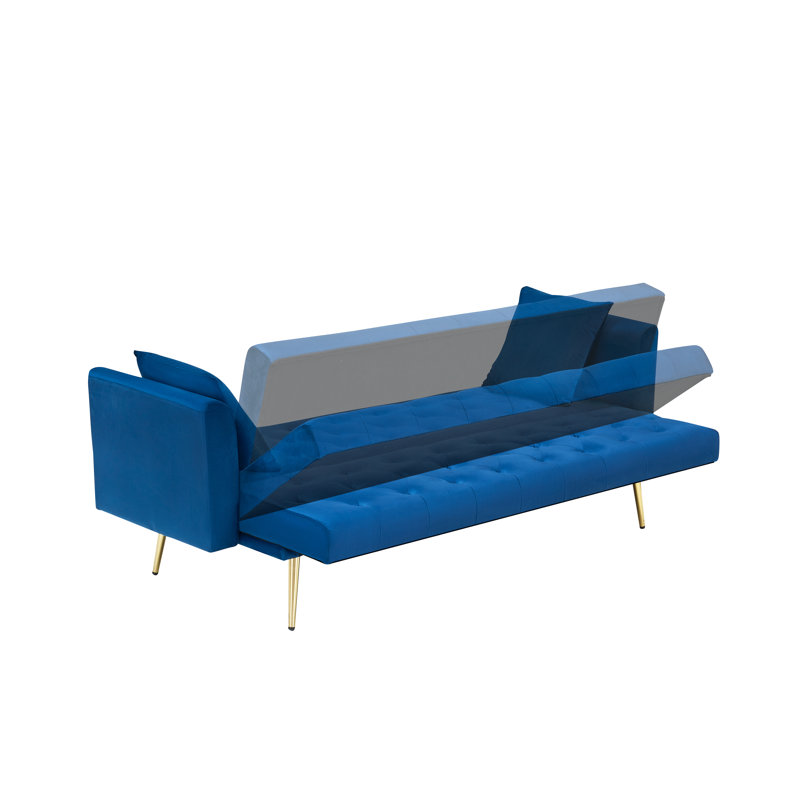 Canapé-lit convertible en velours 71 pouces, bleu rétro, pour petits espaces