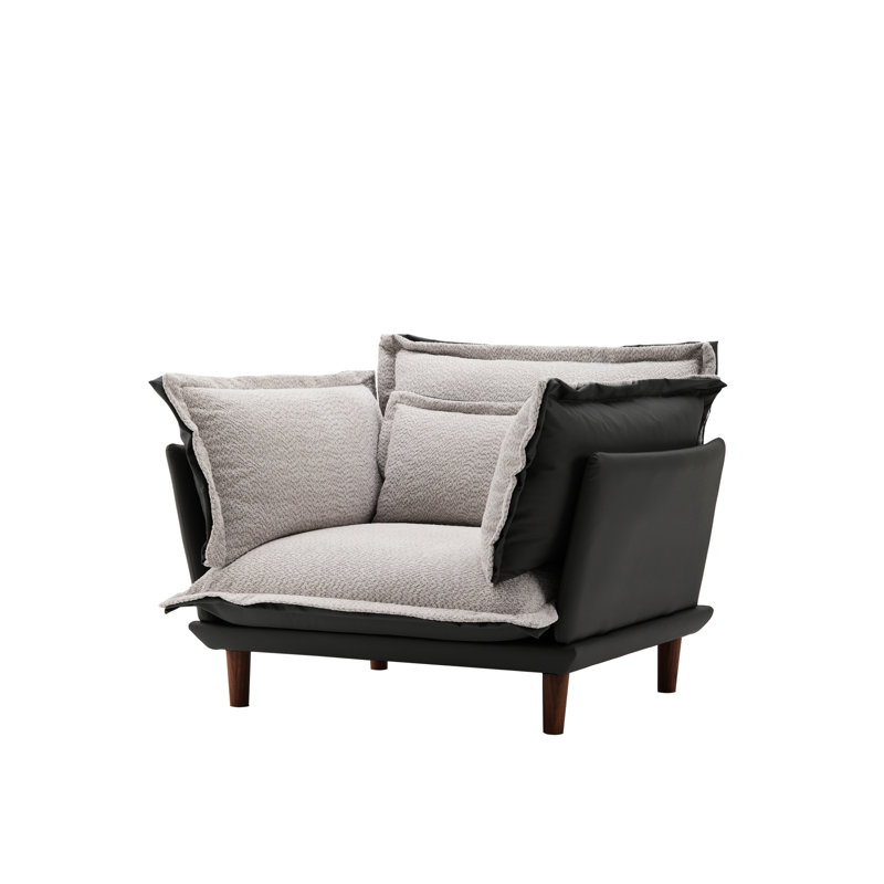 Chaise surdimensionnée en tissu gris-bleu doux, assise large, base stable,