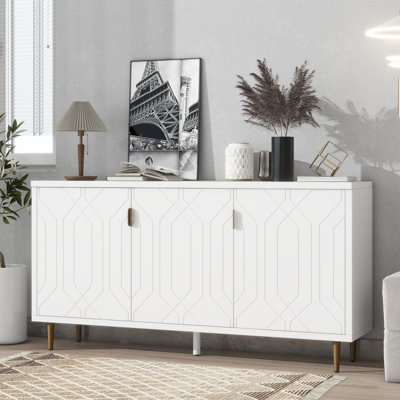 Meuble télé moderne avec 3 portes et tablettes réglables pour le salon, pouvant accueillir un téléviseur de 70 po ou moins