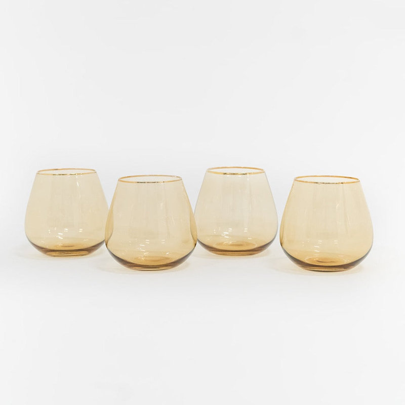 Siren 16oz. Stemless Wine Glass Set, Oro