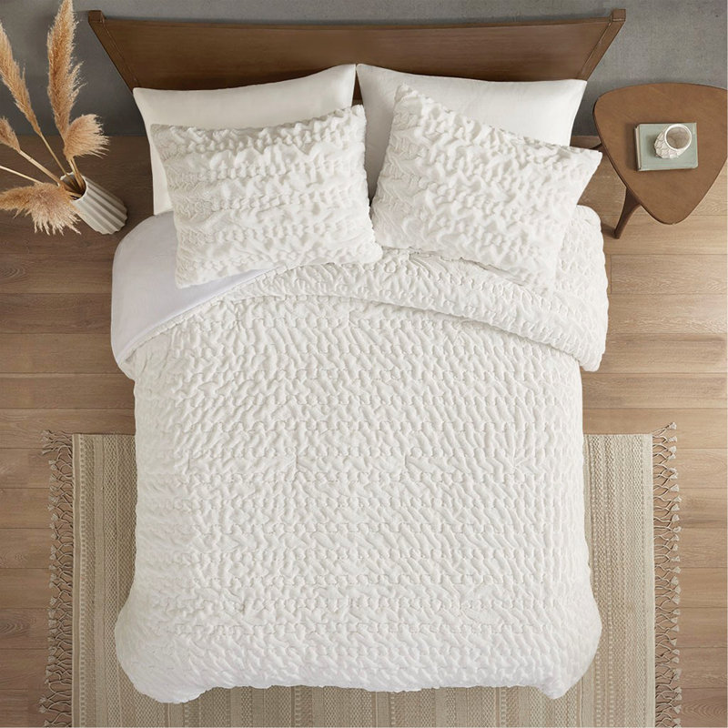 Ensemble d'édredon en duvet synthétique Ruched, Édredon très grand + 2 taies décoratives, Ivoire ivoire