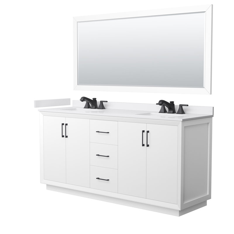 Strada 72'' W Double Vanity, Light Green, Brushed Nickel, White Cultured Marble