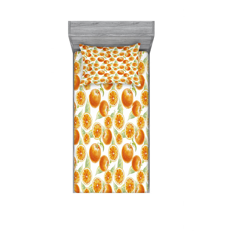 Ensemble de draps Yummy, Ensemble de draps pour lit simple TG avec drap-hou, Feuilles d'agrumes