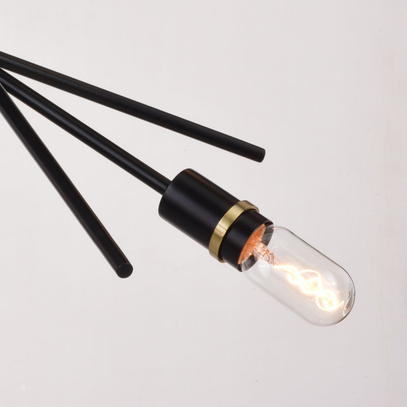 Halsted 29.25" Black and Satin Brass Mid-Century Modern Chandelier