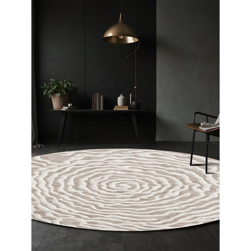Tapis gris soyeux et moelleux, Rond 6 pi