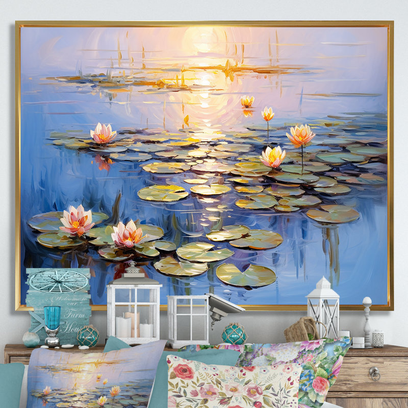 «Monets Water Lily Pond Reflections 4 - Lake», art mural, Cadre flottant doré, H 12 po x l 20 po x P 1 po