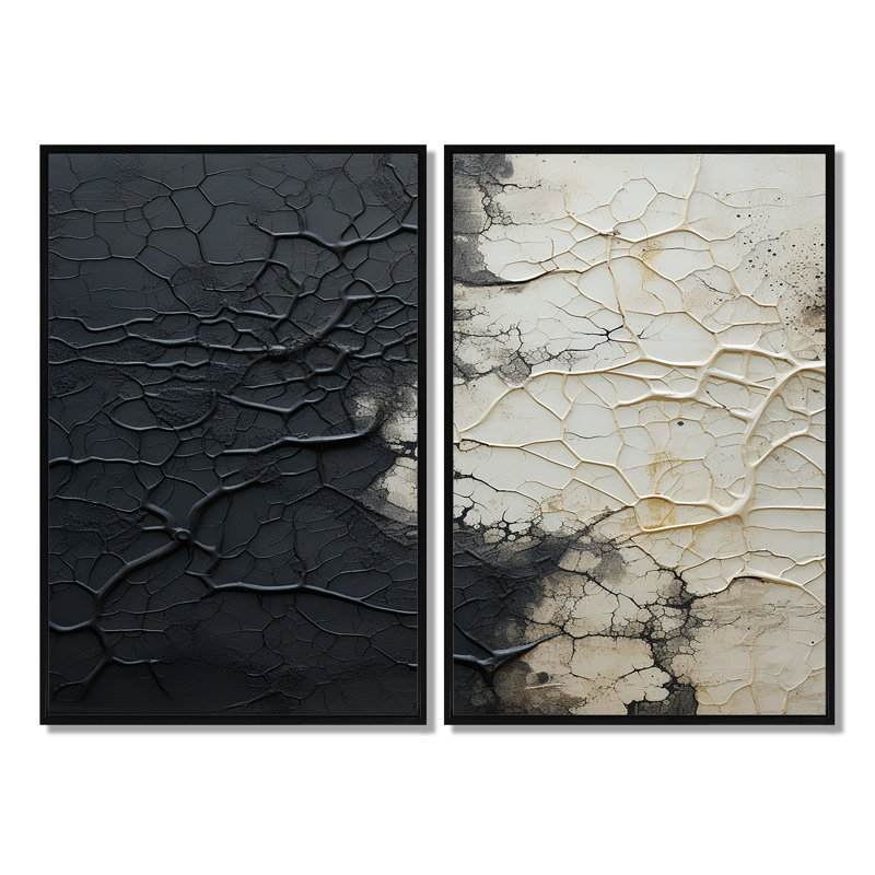 Blanc et noir abstrait divisé - formes abstraites, art mural, Black, 36" H x 48" W, Impression encadrée flottante