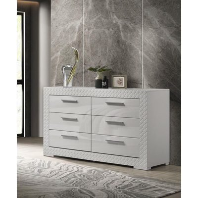 Commode 6 tiroirs blanc ultrabrillant